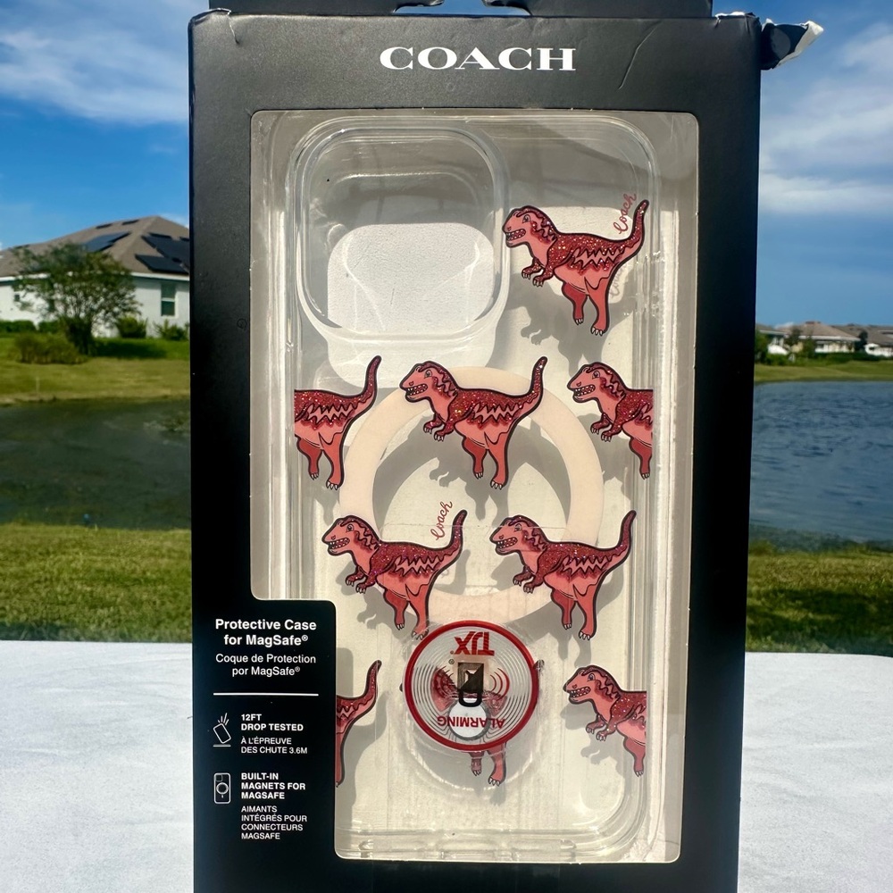 Coach iPhone 15 Pro Max Case – Red Dinosaur Design, MagSafe Compatible, New